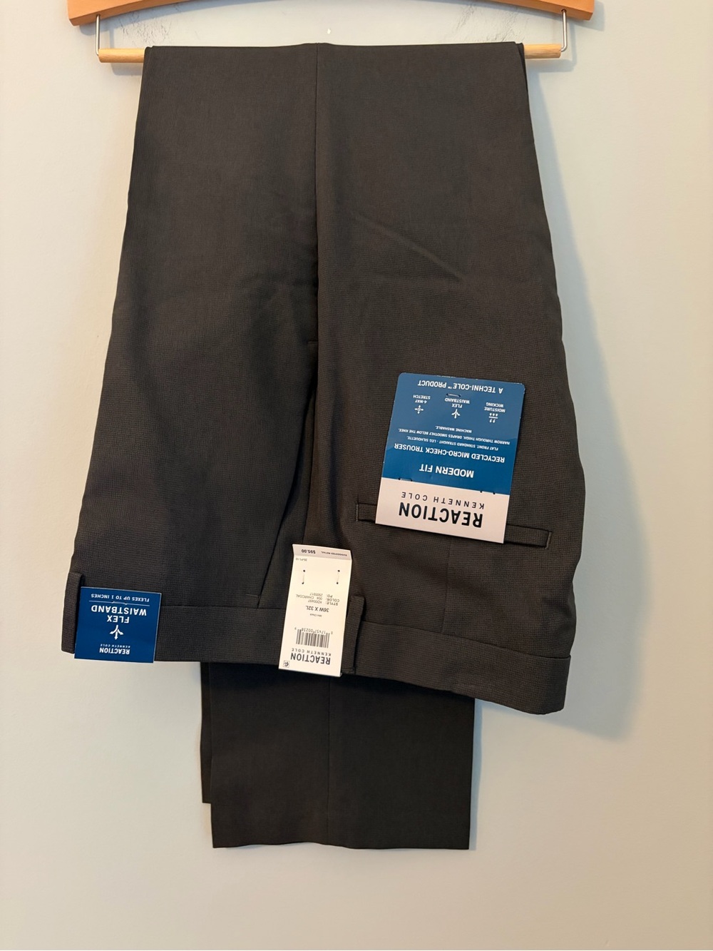 Kenneth Cole Reaction Modern Fit Dress Pants 36X32 Charcoal Stretch Trousers NWT - Picture 8 of 13